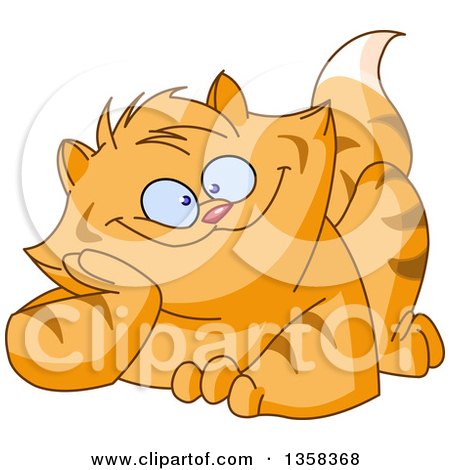 Clipart of a Cartoon Fat Ginger Tabby Cat Scheming - Royalty Free Vector Illustration by yayayoyo