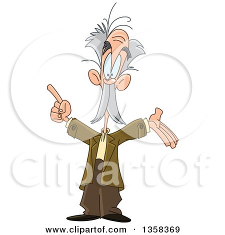 Clipart of a Cartoon Caucasian Male Professor Presenting and Holding up a Finger - Royalty Free Vector Illustration by yayayoyo