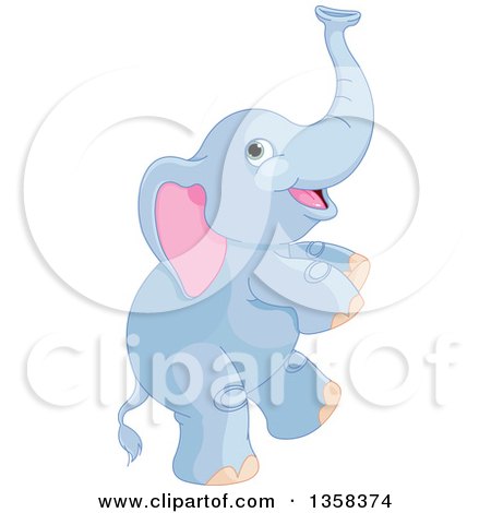 Clipart of a Cute Blue Baby Elephant Dancing - Royalty Free Vector Illustration by Pushkin