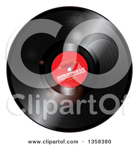 Clipart of a 3d Music Vinyl Record Album with Merry Christmas on the Label and Light Flares - Royalty Free Vector Illustration by elaineitalia
