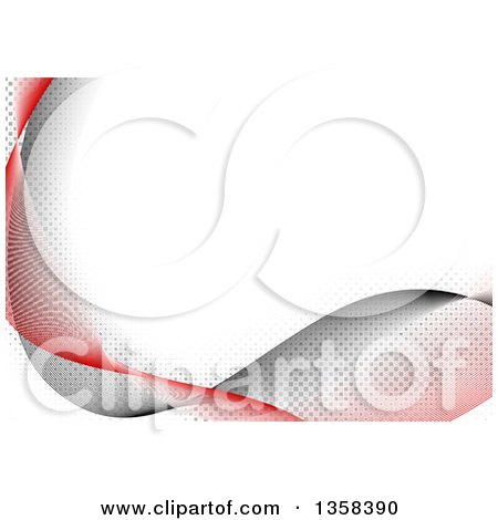 Clipart of a Background of Red and Gray Waves and Halftone Around White Text Space - Royalty Free Vector Illustration by dero