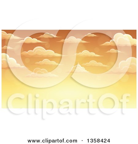 Clipart of a Background of a Golden Sunset Sky with Flares and Puffy Clouds - Royalty Free Vector Illustration by visekart