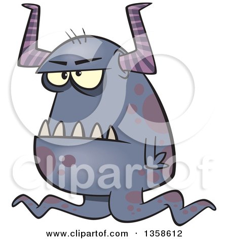 Clipart of a Cartoon Grumpy Purple Horned Monster - Royalty Free Vector Illustration by toonaday
