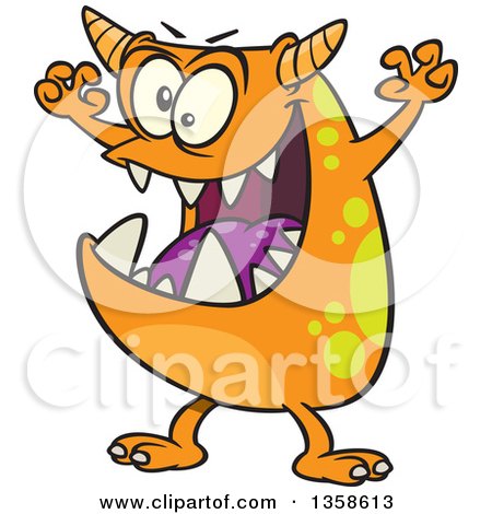 Clipart of a Cartoon Scary Orange Spotted Monster - Royalty Free Vector Illustration by toonaday