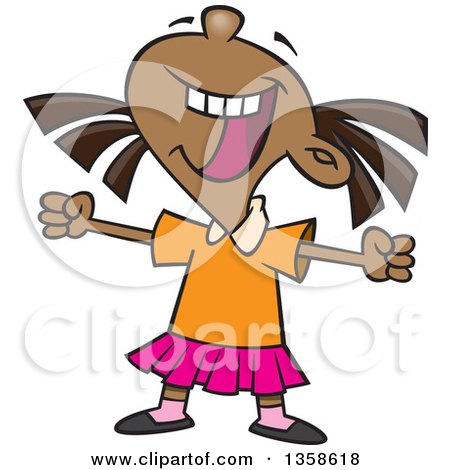 Clipart of a Cartoon Happy Black Girl Celebrating a Win - Royalty Free Vector Illustration by toonaday
