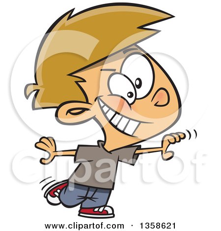 Clipart of a Cartoon Dirty Blond White Boy Reaching out to Catch Someone - Royalty Free Vector Illustration by toonaday