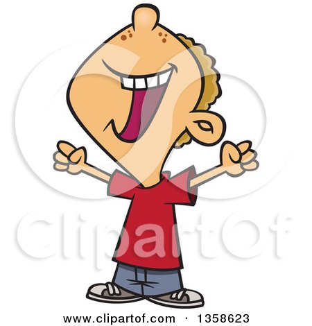 Clipart of a Cartoon Victorious Dirty Blond White Boy Celebrating a Win - Royalty Free Vector Illustration by toonaday