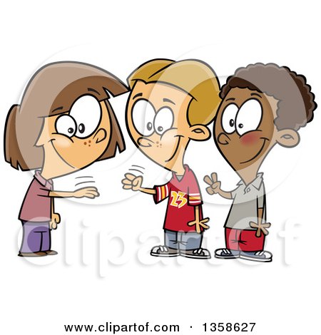 Clipart of a Cartoon Girl and Boys Playing Rock Paper Scissors - Royalty Free Vector Illustration by toonaday