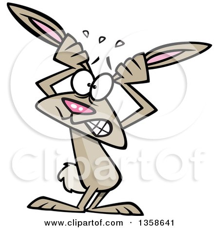 Clipart of a Cartoon Stressed out Bunny Rabbit Grabbing His Ears - Royalty Free Vector Illustration by toonaday