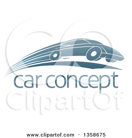 Clipart of a Shiny Blue Sports Car Zooming by over Sample Text - Royalty Free Vector Illustration by AtStockIllustration