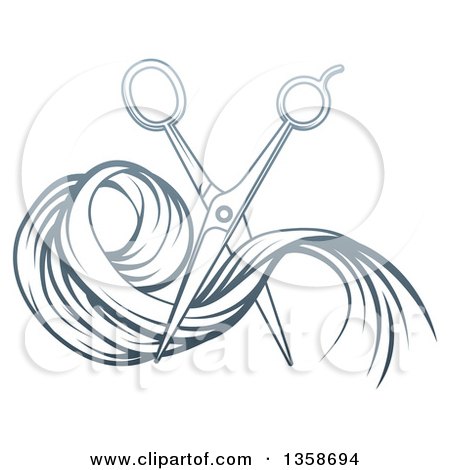 Clipart of Gradient Blue Scissors Cutting Hair - Royalty Free Vector Illustration by AtStockIllustration