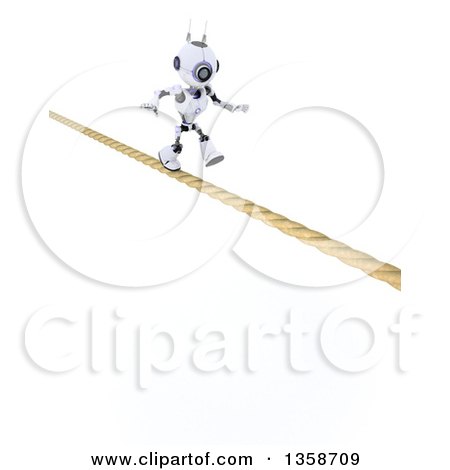 Clipart of a 3d Futuristic Robot Walking a Tight Rope, on a Shaded White Background - Royalty Free Illustration by KJ Pargeter