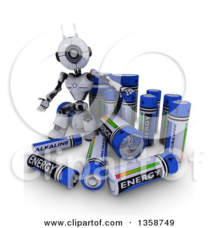 Clipart of a 3d Futuristic Robot with Giant Batteries, on a Shaded White Background - Royalty Free Illustration by KJ Pargeter