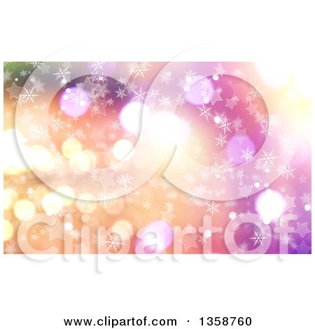 Clipart of a Christmas Winter Background of Snowflakes, Stars and Bokeh Flares over Gradient - Royalty Free Illustration by KJ Pargeter