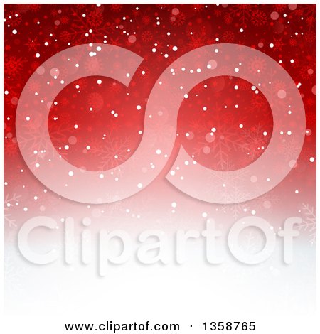 Clipart of a Gradient Red to White Christmas Background of Snowflakes - Royalty Free Vector Illustration by KJ Pargeter