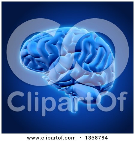Clipart of a 3d Human Brain over Blue - Royalty Free Illustration by KJ Pargeter