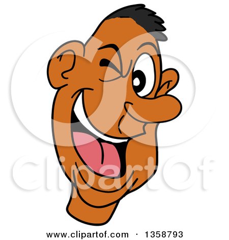 Clipart of a Cartoon Black Man Laughing and Winking - Royalty Free Vector Illustration by LaffToon