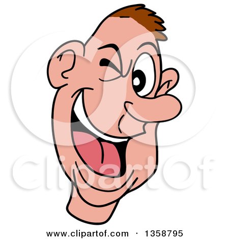 Clipart of a Cartoon White Man Laughing and Winking - Royalty Free Vector Illustration by LaffToon