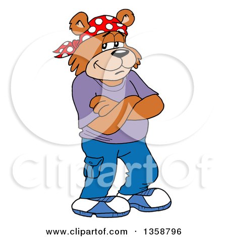 Clipart of a Cartoon Bear Rapper with Folded Arms - Royalty Free Vector Illustration by LaffToon