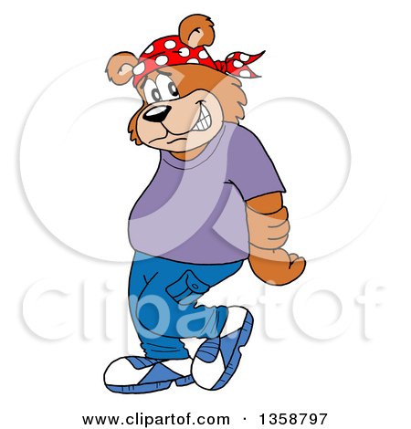 Clipart of a Cartoon Bear Rapper Being Bashful - Royalty Free Vector Illustration by LaffToon
