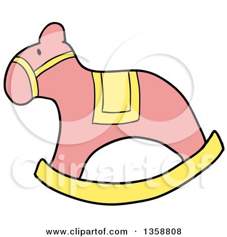 Clipart of a Cartoon Pink and Yellow Rocking Horse - Royalty Free Vector Illustration by LaffToon