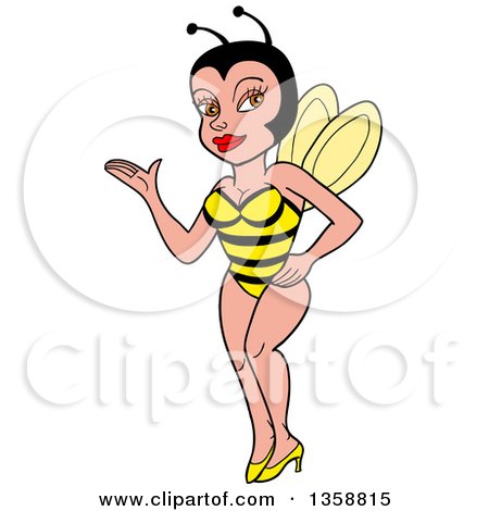 Clipart of a Cartoon Female Bee Presenting - Royalty Free Vector Illustration by LaffToon