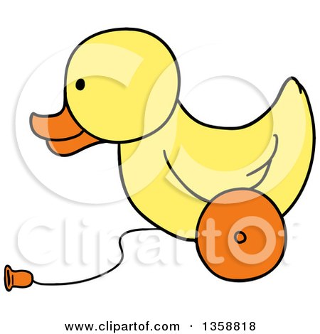 Clipart of a Cartoon Rolling Yellow Duck Toy - Royalty Free Vector Illustration by LaffToon