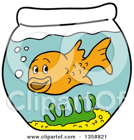 Clipart of a Cartoon Happy Goldfish in a Bowl - Royalty Free Vector Illustration by LaffToon