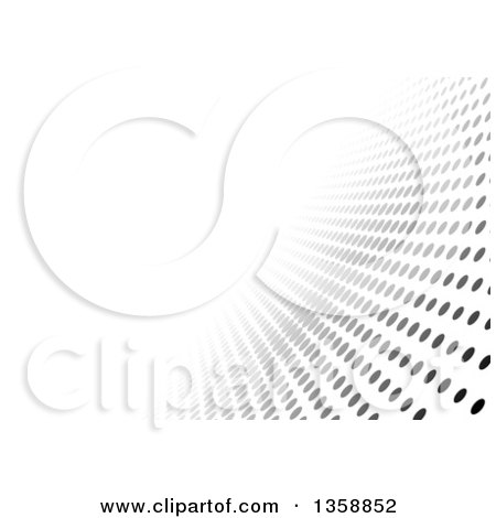Clipart of a Background of Black to Gray Dots Disappearing into White - Royalty Free Vector Illustration by dero