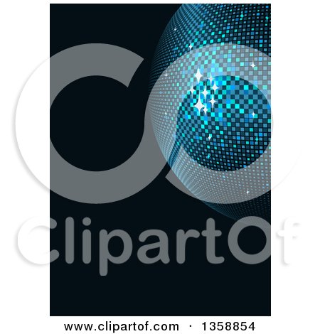 Clipart of a Sparkly Blue Disco Ball over Black - Royalty Free Vector Illustration by dero