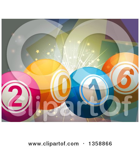 Clipart of 3d New Year 2016 Bingo or Lottery Balls over a Burst - Royalty Free Vector Illustration by elaineitalia