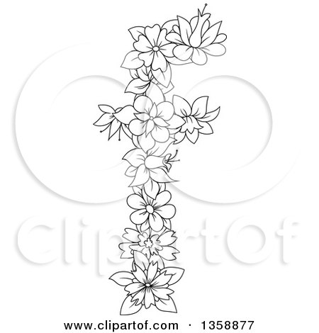 Clipart of a Black and White Lineart Floral Lowercase Alphabet Letter F - Royalty Free Vector Illustration by Vector Tradition SM