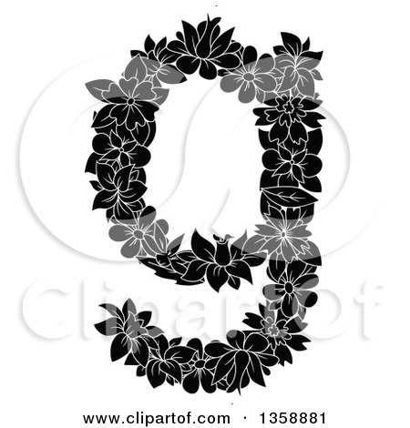 Clipart of a Black and White Floral Lowercase Alphabet Letter G - Royalty Free Vector Illustration by Vector Tradition SM