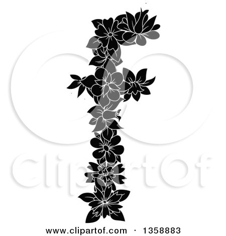 Clipart of a Black and White Floral Lowercase Alphabet Letter F - Royalty Free Vector Illustration by Vector Tradition SM