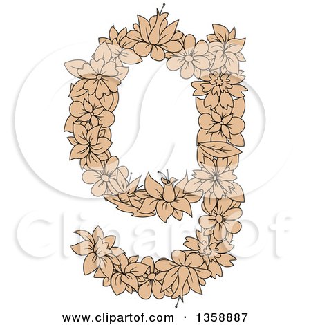 Clipart of a Tan Floral Lowercase Alphabet Letter G - Royalty Free Vector Illustration by Vector Tradition SM