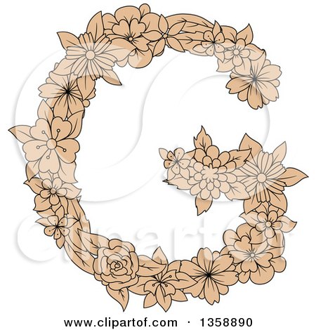 Clipart of a Tan Floral Uppercase Alphabet Letter G - Royalty Free Vector Illustration by Vector Tradition SM