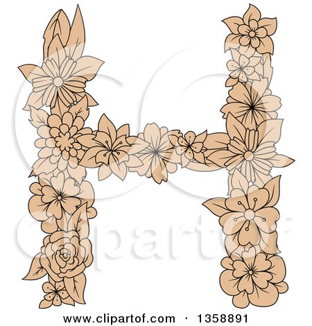 Clipart of a Tan Floral Uppercase Alphabet Letter H - Royalty Free Vector Illustration by Vector Tradition SM