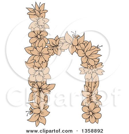 Clipart of a Tan Floral Lowercase Alphabet Letter H - Royalty Free Vector Illustration by Vector Tradition SM
