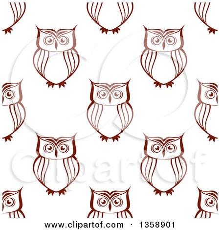 Clipart of a Seamless Background Pattern of Brown Sketched Owls - Royalty Free Vector Illustration by Vector Tradition SM