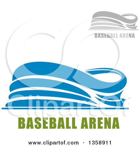 Clipart of Blue and Gray Sports Stadium Arena Buildings with Text - Royalty Free Vector Illustration by Vector Tradition SM