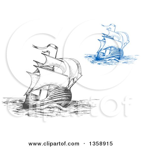 Clipart of Sketched Gray and Blue Ships - Royalty Free Vector Illustration by Vector Tradition SM