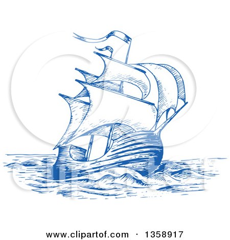 Clipart of a Sketched Blue Ship - Royalty Free Vector Illustration by Vector Tradition SM