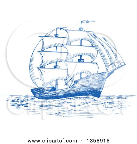 Clipart of a Sketched Blue Ship - Royalty Free Vector Illustration by Vector Tradition SM