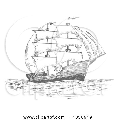 Clipart of a Sketched Gray Ship - Royalty Free Vector Illustration by Vector Tradition SM