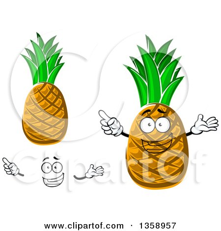 Clipart of a Cartoon Face, Hands and Pineapples - Royalty Free Vector Illustration by Vector Tradition SM