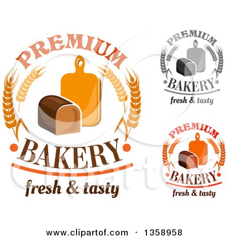 Clipart of Bakery Text Designs with Bread, Wheat and Cutting Boards - Royalty Free Vector Illustration by Vector Tradition SM