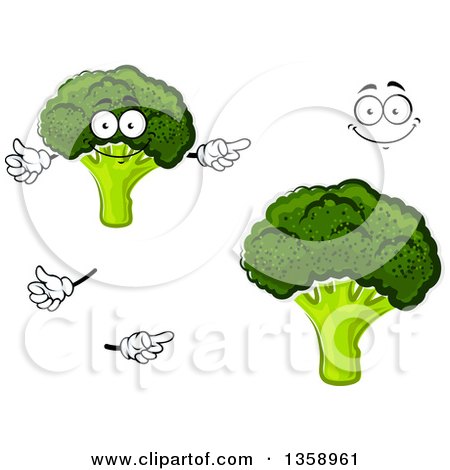 Clipart of a Cartoon Face, Hands and Broccoli - Royalty Free Vector Illustration by Vector Tradition SM
