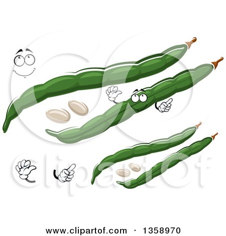 Clipart of a Cartoon Face, Hands and String Beans - Royalty Free Vector Illustration by Vector Tradition SM