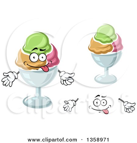 Clipart of a Cartoon Face, Hands and Ice Cream Sundaes - Royalty Free Vector Illustration by Vector Tradition SM