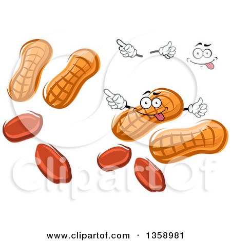 Clipart of a Cartoon Face, Hands and Peanuts - Royalty Free Vector Illustration by Vector Tradition SM